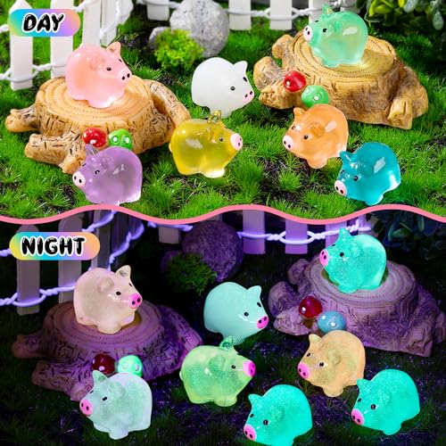 76PCS Luminous Mini Resin Pigs Miniature Pigs Figurines Cute Tiny Pig | Miniature Pigs Animals Figurines Glow in The Dark, Micro Garden Landscape, Dollhouses DIY, Birthday Party Decor - style: MiniPig 76PCS