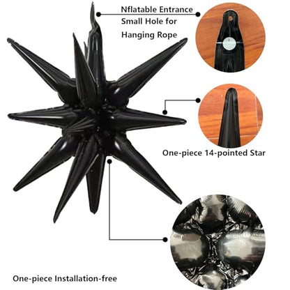 6 Pcs Black Star Foil Balloons One-Piece 14-Pointed Star Balloon 4D Cone Mylar 22inch Christmas Birthday Wedding Fireworks Shape Party Supplies (Black) - color: Blue