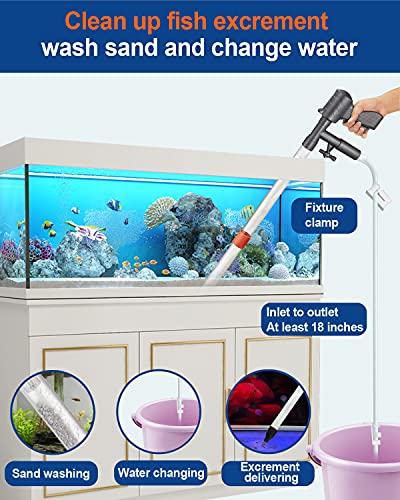 QZQ Aquarium Gravel Cleaner Vacuum Fish Tank Cleaner Tools Kit | [2026 Edition] Water Changer with Aquarium Thermometers, Fish Net kit, Use for Fish Tank Cleaning Gravel and Sand