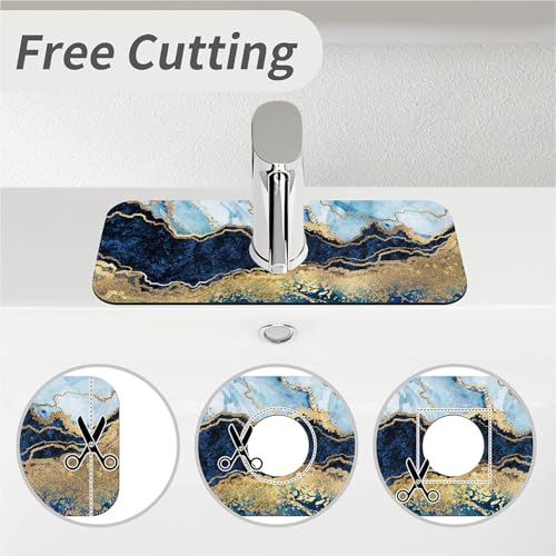 Kitchen Sink Splash Guard，Blue white black and gold marble-1 Faucet Mat Sink Gadgets-Super Absorbent Fast Drying Mat Drip Catcher for Kitchen, Bathroom,Sink Mat, Dish Drying Mat, Bathroom(15" X 5.5" ) - color: Blue white black and gold marble-1