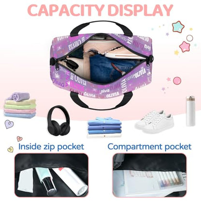 Custom Dance Bag with Name for Travel, Purple Blue Galaxy Background | Personalized Large Sports Duffle Bag Gym Cheer Bag - color: Purple Blue