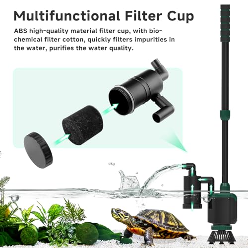 AQQA 6-in-1 Aquarium Gravel Cleaner, 600GPH Adjustable Flow Aquarium Vacuum | Electric DC Fish Tank Cleaner, Extendable Length, Supports Changing Water, Washing Sand, Water Filtering and Circulation