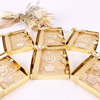 IEF Personalized Yaseen Dua Book Prayer Beads Islamic Gift Set, Ramadan Eid Wedding Birthday Anniversary Mother's Day Father's Day Gifts, Party Favors for Guests (Style-1) | Personalized Velvet Dua Book and Tasbeeh set - color: Gold
