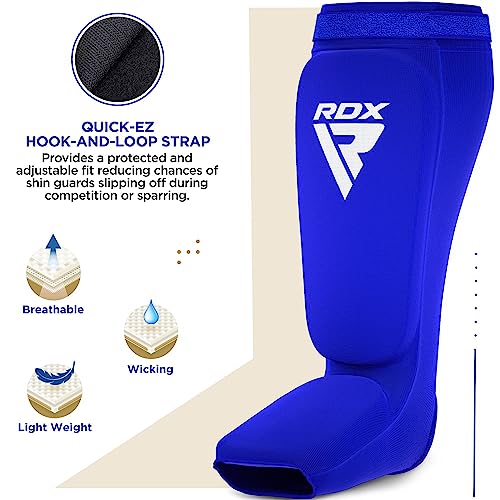 RDX Shin Guards Kickboxing Muay Thai, SATRA Approved, MMA Leg Instep Protection Pads, Sparring Training Martial Arts Boxing, Elasticated Padded Protector, Karate BJJ Taekwondo Gear, Men Women - color: Blue White, size: Medium