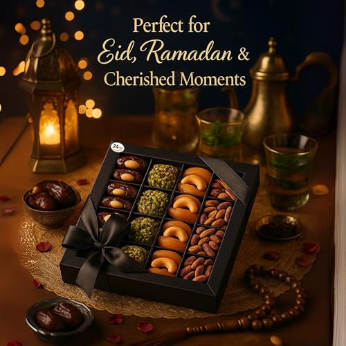 Andy Anand Gluten Free All Natural Truffles & Stuffed Dates Gift Box – Chocolate Free, Deliciously Healthy Embracing Nature's Goodness Perfect as Eid al Fitr Gift, Fresh flown from Turkey (24 Pcs 10.5 Oz)