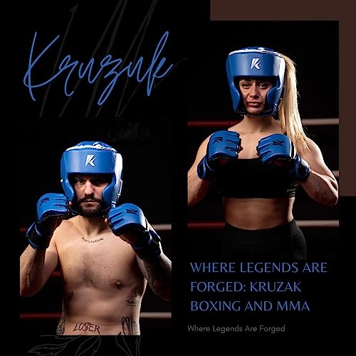 Kruzak Unisex Boxing Headgears - MMA Training, Adjustable Padded, Kara,Muay Thai Headgear, Kickboxing, Sparring, Martial Arts, Karate, Taekwondo MMA Body Equipment - color: Blue, size: Small-Medium