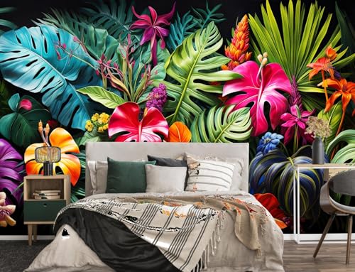 Tropical Jungle Mural Wallpaper Peel and Stick for Bedroom 82"x57" | Colorful Botanical Leaf Self Adhesive Wall Mural for Living Room - color: Zz-003, size: 82" x 57"