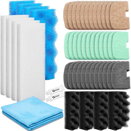 Threlaco 52 Pcs Replacement Filter Media Kit Compatible with Fluval 206/207 Aquarium Filters Include Biological Foams Ammonia Remover Phosphate Pads Nitrite Remover, Towel and Grease - style: 206/207