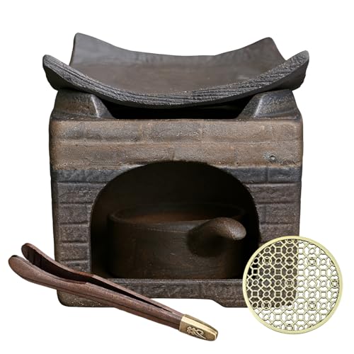 Ceramic Incense Burner Kit, Zen Incense Holder with Candle Clip,Mat & Heat Resistant Brick, Ceramic Aromatherapy,Stove Essential Oil Burner, Suitable for Home and Office Use. - color: Heat-resistant Roof Tiles + Square Oven