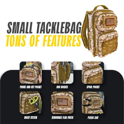 Beyond Fishing Tackle Backpack- The Voyager Tactical Fishing Storage Bag - Lightweight & Compact Bag For Fishing - color: Sand Storm