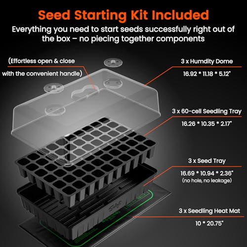 SOLIGT 3 Set 60-Cell Seed Starter Kit with Domes, Cell Trays and Heat Mats | Cloning, Propagation and Germination Station - size: 3 SET