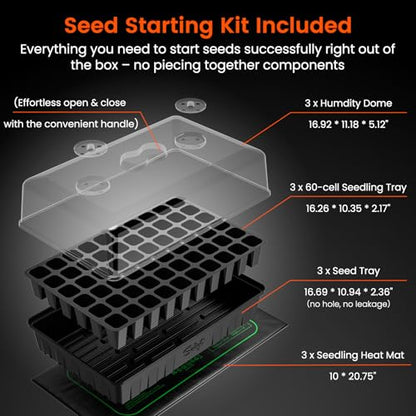 SOLIGT 3 Set 60-Cell Seed Starter Kit with Domes, Cell Trays and Heat Mats | Cloning, Propagation and Germination Station - size: 3 SET