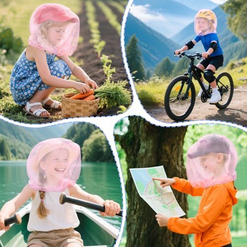 South to East Premium Girls Mosquito Head Net for Insect, 2 Pack, Fly & Bug Protection | Ultra Large & Long, Extra Fine Holes for Camping, Hiking, Fishing, Safari, Fits All Hats for 5-12 yrs, Pink - color: Pink