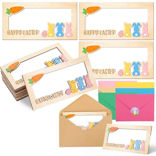 Capoda 6 Pcs Easter Bunny Money Holder, Wooden Cash Envelope Box with Colorful Kraft Envelopes, Happy Easter Gift Card Holders, Spring Holiday Basket Stuffers Birthday Party Favors Supplies - style: Fresh