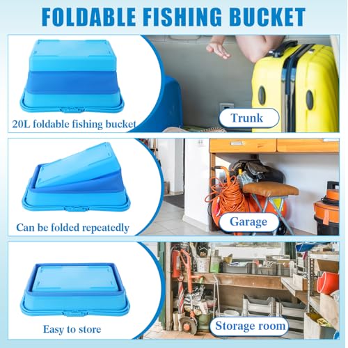 Geetery Live Bait Bucket with Solar Aerator, 20l Foldable Fishing Bucket, Portable Quiet Oxygen Pump, Collapsible Minnow Tank for Outdoor Fishing