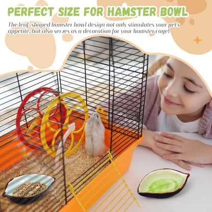 2 Pcs Hamster Food Bowl Ceramic Food Water Feeding Dish for Hamster Guinea Pig Hedgehog Gerbil Dwarf Rat Mice Chinchilla Sugar Glider(Leaf) - style: Leaf
