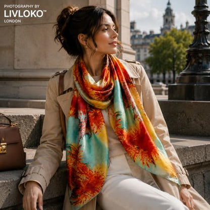 LONDON Women’s Satin Silky Scarf Gift Box Large Lightweight Silky Smooth Shawl Wrap for Hair, Head, Neck or Hijab - color: Sunflowers - Box