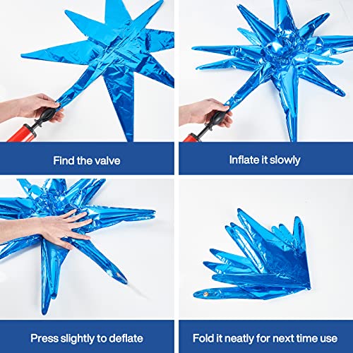 PartyWoo Royal Blue Star Spike Balloons 6pcs Explosion Foil Mylar Balloons - color: Blue - Royal Blue, size: 6 PCS - 27&22 Inch
