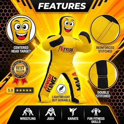 Unfilled Wrestling Dummy for Kids – Youth Grappling Dummy BJJ, MMA, Jiu Jitsu & Judo Training Partner – Durable Martial Arts Practice Buddy - color: Yellow, size: 3ft / 36"
