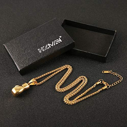 HZMAN Men Women Punk Stainless Steel Boxing Glove Chain Pendant Necklace - color: Gold