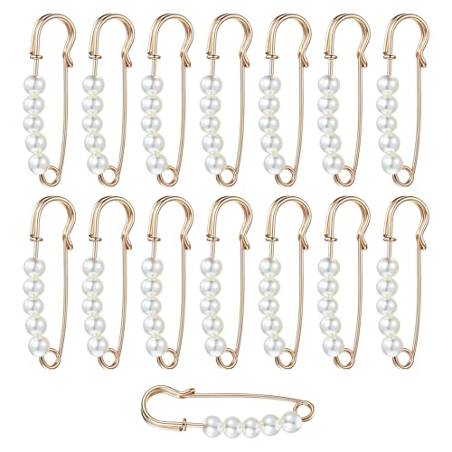 Pearl Safety Pins for Clothes, 6CM, 15Pcs Premium Pins - color: White, size: 15#11-6CM