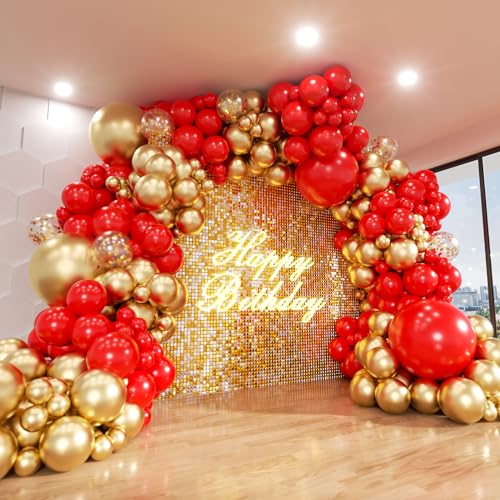 Red and Gold Balloon Arch Kit, ADOINBY 140Pcs Gold Balloon Red Balloon Confetti Balloon 18 12 10 5 Inch Different Size Balloons for Valentine's Day Wedding Birthday Engagements Anniversary Decoration - color: Red and Gold