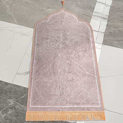 Muslim Prayer Rug Islamic Mat for Muslim Prayers Great Ramadan Gift for Muslim Men Women Portable Prayer Mat Rug Turkish Pocket Praying Rug Thick Large Padded Sajadah Muslim Prayer Rug Velvet Carpet - color: Light Tan