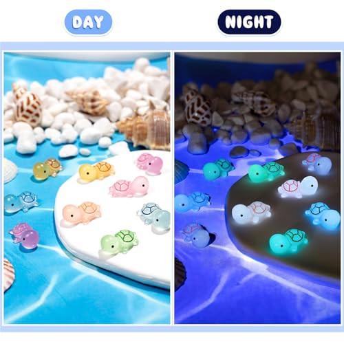 122PCS Luminous Mini Resin Turtles 8 Color Tiny Turtle Figurines Bulk | 8 Color Miniature Turtles Animals Glow in The Dark, Micro Ocean Garden Landscape, Aquarium, Dollhouse DIY - style: MiniTurtle 122PCS