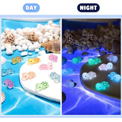 122PCS Luminous Mini Resin Turtles 8 Color Tiny Turtle Figurines Bulk | 8 Color Miniature Turtles Animals Glow in The Dark, Micro Ocean Garden Landscape, Aquarium, Dollhouse DIY - style: MiniTurtle 122PCS