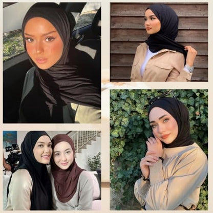 Muslin Hijab Scarf for Women Long Headscarves Solid Head Wraps Soft Pashminas Shawls - color: Black Muslim Hijab Scarf