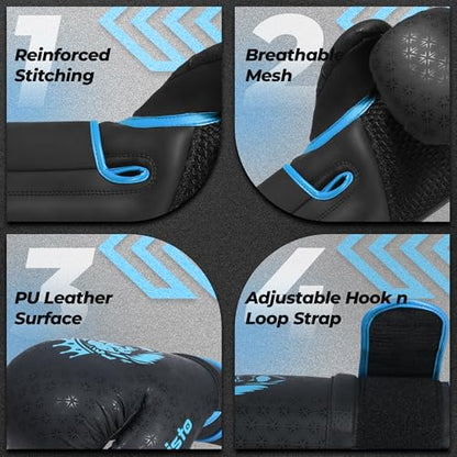 Twisto Boxing Gloves Black Rox - Pro Training & Sparring, Maya Hide Leather, Muay Thai, MMA, Kickboxing, Men, Women, Adults, Heavy Punching Bag, Focus Mitts, Pads,10oz 12oz 14oz 16oz - color: Blue, size: 14 oz