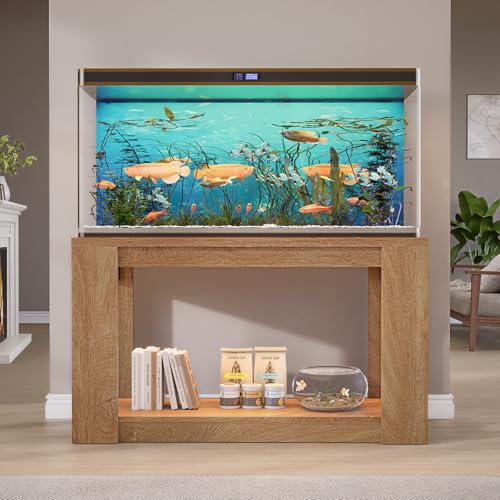 Farmhouse 75–120 Gallon Aquarium Stand for Fish or Reptile Tank, 48"x24" Tabletop Terrarium Stand with Power Outlet and Storage Shelves, Natural Brown Fish Tank Stand, 1500LBS Capacity