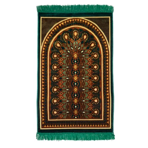 Muslim Prayer Rug, Soft Plush Thin Islamic Prayer Mat, Janamaz, Sajada, Praying Carpet, Islamic Gift for Men & Women, Islamic Ma, Eid & Ramadan Gift with Prayer Beads, 26x43 inch, Green - color: Kaaba / Emeraldgreen