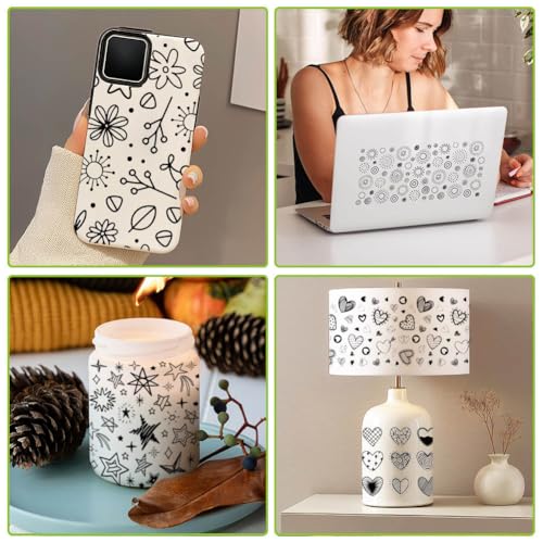 arricraft 10 Sheets Black and White Geometric Patterns UV DTF Cup Wrap for 16OZ Glass, Hearts Stars Flowers Rub on Decals PVC Transfer Stickers for DIY Cups Window Home Printing Decoration 24x11cm - style: Hearts Stars Flowers Theme