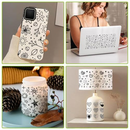 arricraft 10 Sheets Black and White Geometric Patterns UV DTF Cup Wrap for 16OZ Glass, Hearts Stars Flowers Rub on Decals PVC Transfer Stickers for DIY Cups Window Home Printing Decoration 24x11cm - style: Hearts Stars Flowers Theme
