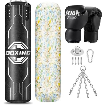 Filled Punching Bag for Adults, 4FT PU Leather Hanging Boxing Bag with 11lb Sponge Filler & 12OZ Boxing Gloves, Heavy Kicking Bag Boxing Equipment for MMA Training Karate Kickboxing - style: Octagon