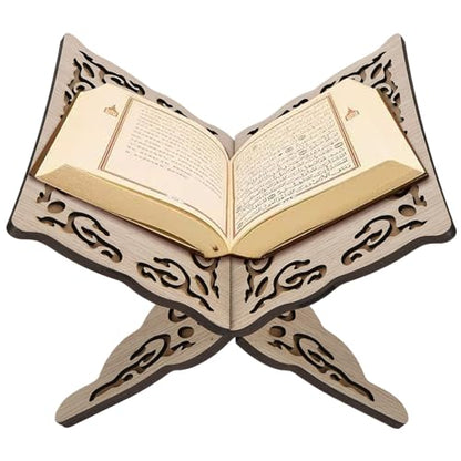 Foldable Quran Holder Stand Wooden Book Stand Muslim Bible Book Holder Magazine Cookbook for Display Prayer Reading Chapel 9.8x8.1x6.7'' Wood Color