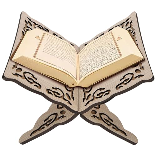 Foldable Quran Holder Stand Wooden Book Stand Muslim Bible Book Holder Magazine Cookbook for Display Prayer Reading Chapel 9.8x8.1x6.7'' Wood Color