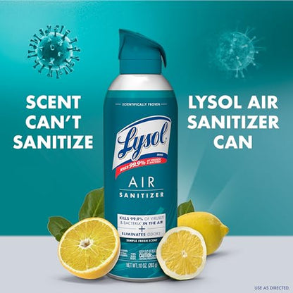 Lysol Air Sanitizer Spray with Bacterial Odor Eliminator for Home & Office, Sanitizing Air Spray, Air Freshener Alternative, Simple Fresh Scent,10 oz (Pack of 6) - size: 10 Ounce (Pack of 6)