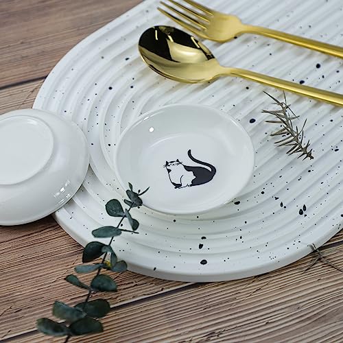 Super Cute Gentleman Cat Ceramic Sauce Dish/Seasoning Dish/Sushi Soy Dipping Bowl/Appetizer Plates/Serving Dish for Kitchen Home(Set of 6) - color: Cat-Gentleman