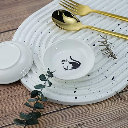 Super Cute Gentleman Cat Ceramic Sauce Dish/Seasoning Dish/Sushi Soy Dipping Bowl/Appetizer Plates/Serving Dish for Kitchen Home(Set of 6) - color: Cat-Gentleman
