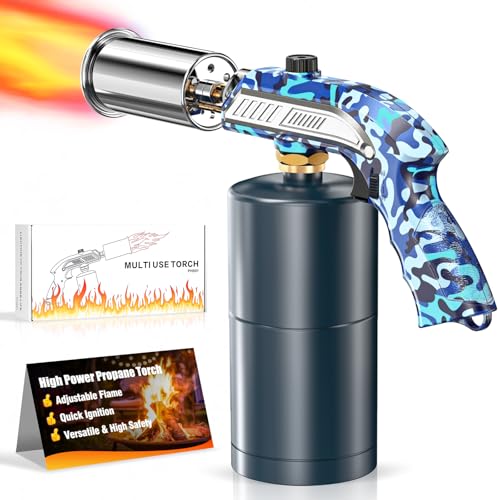 Powerful Grill & Cooking Propane Torch With a Safety Lock, Sous Vide, Welding Torch, Adjustable Wood Torch Burner for Searing Steak, BBQ, Campfire Starter,Navy Blue(Tank Not Included)