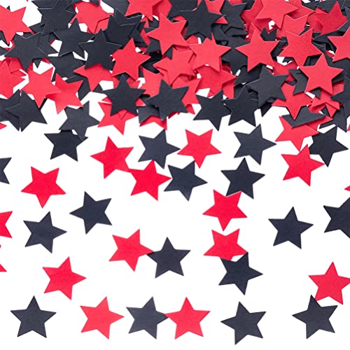 Black and Red Star Confetti Table Decoration for Graduation Birthday Halloween Casino Bachelor Bachelorette Theme Party,1.2 inch in Diameter,200 Counts - color: Black,red