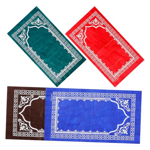 4pcs Soft Islamic Prayer Mats Delicate Patterns Padded Muslims Rug Eid Festival Decorative Rugs for Boys and Girls and Adults