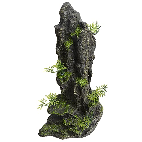 Saim Fish Tank Decorations, 14.4'' Tall Mountain View Stone Aquarium Ornament, Artificial Mountain Hill View Stone Rock Cave Fish Hiding Cave for Betta Amano Shrimp Cichlid to Play,Hide and Rest - A