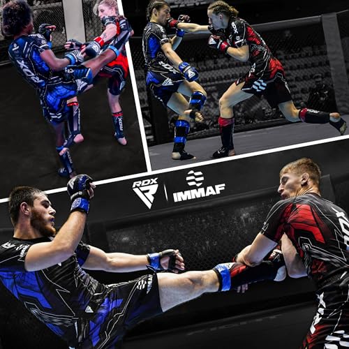 RDX IMMAF Approved Shin Guards, Competition Level Neoprene Shin Pads for Sparring and Grappling, MMA Kickboxing, Professional Shin Insteps Protection, Men Women - color: Blue, size: Large