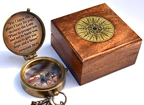 For I Know The Plans I Have For You, Jeremiah 29:11, Solid Brass Directional Engraved Compass, Baptism Gifts for Boys Girls, First Communion, Christian Gifts for Men, First Confirmation Gifts for Boys - style: #1 for I Know The Plans Compass
