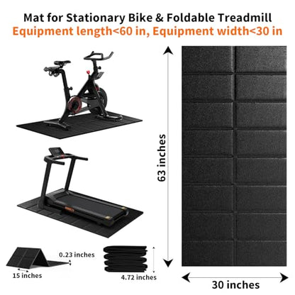 Mat for Exercise Bike Treadmill Walking Pad on Carpet 63x30,Compatible with Peloton, 1/4" Indoor Bike Trainer Mat for Hardwood Floors, Spin Stationary Bike, Equipment Stability, Noise Shock Absorption - size: 63"L x 29.5"W x 0.24"Th