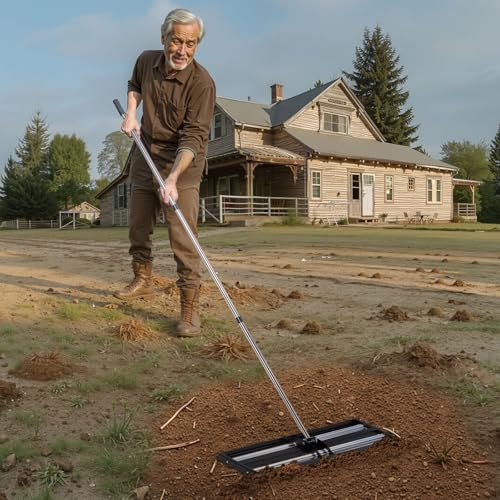 VEVOR Updated Lawn Leveling Rake with Roller, 30" x 10" Stainless Steel Lawn Leveler with 83.9" Adjustable Handle, Heavy Duty Yard Leveling Rake, Effort Saving Lawn Leveling Tool for Yard Golf Court - size: 10x30x84in(with Roller)
