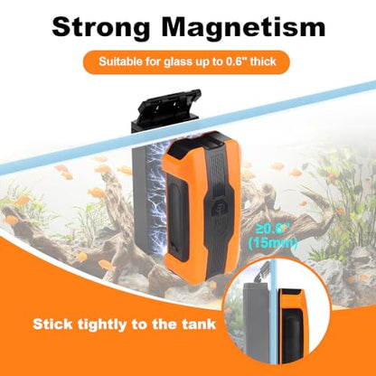hygger Aquarium Magnetic Brush, Fish Tank Glass Algae Scrubber with Detachable Stainless Steel and Plastic Scraper, Magnetic Fish Tank Cleaner for Glass/Acrylic Fish Tank - size: M for tank thickness ≤ 0.6"